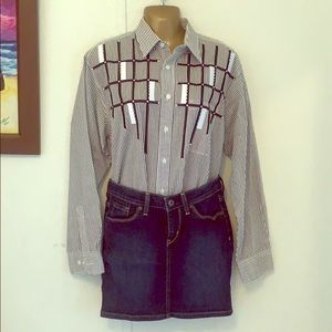 Fortune vintage stripes rhinestone dress shirt 👔